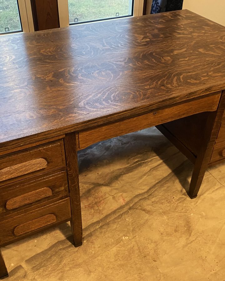 old wooden school desk restored